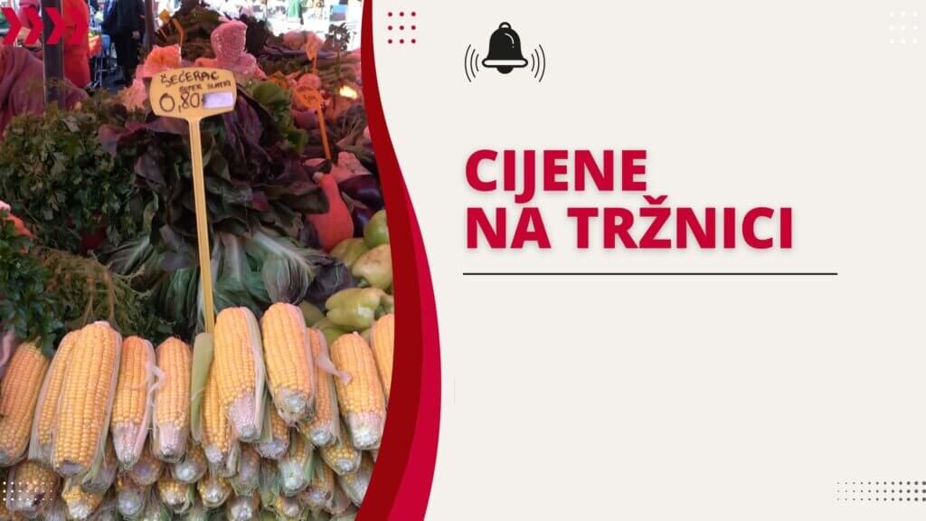 Vizual s tekstom cijene na tržnici i fotografijom kukuruza