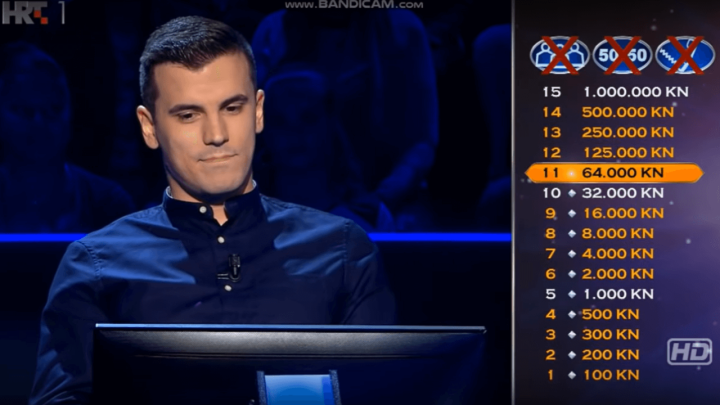 Student u 'Milijunašu' odgovorio na najlakše pitanje za 125 tisuća kuna. Možete li vi?