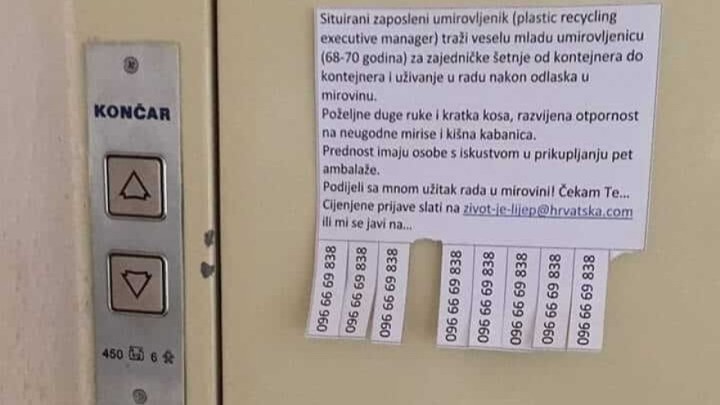 Možete im uzeti sve, ali ne i smisao za humor: Umirovljenik razveselio i rastužio s jednim oglasom